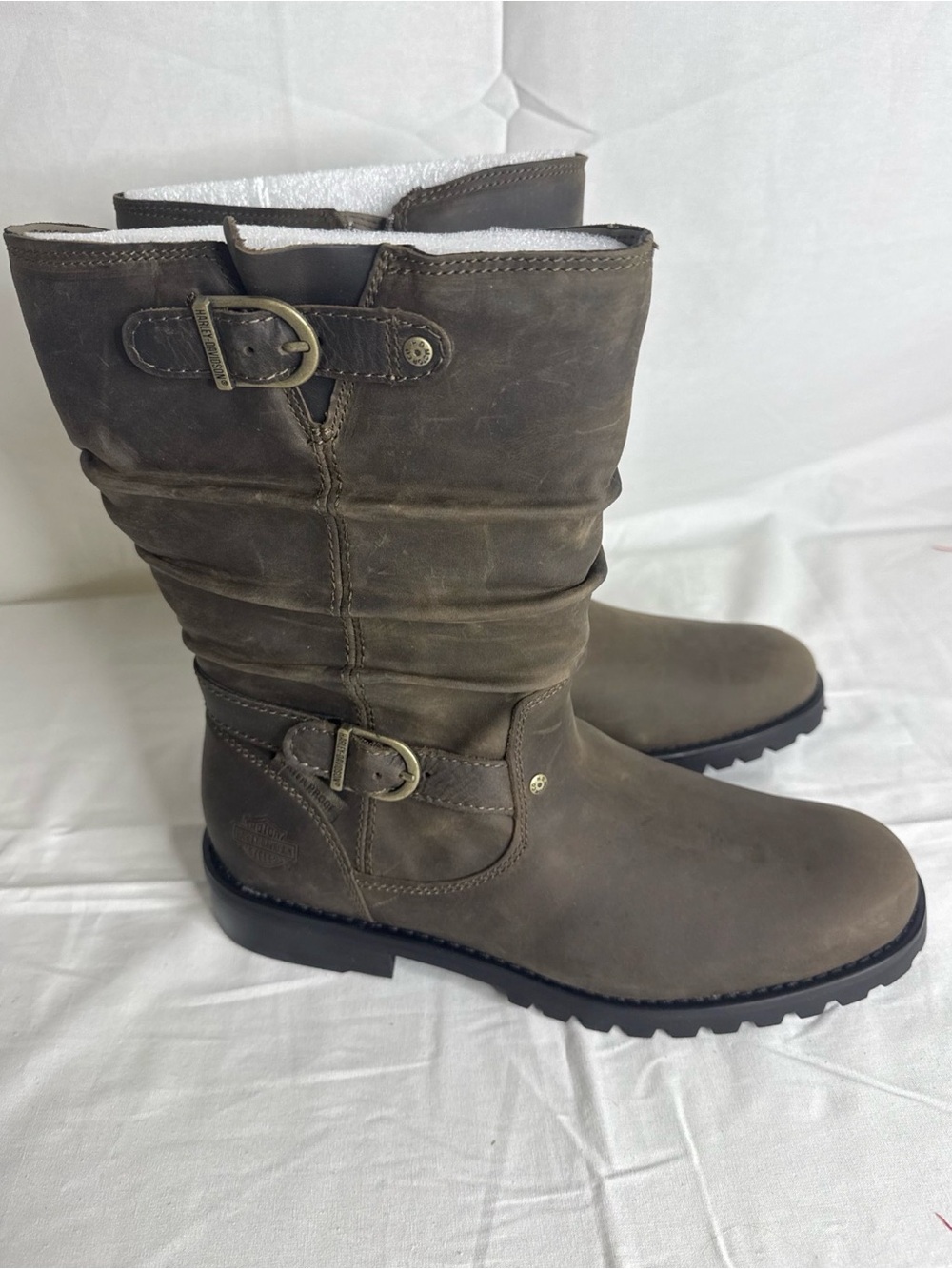 Harley-Davidson Womens Biker Mid-Calf Boots Brown Leather Side Zip Buckle 11